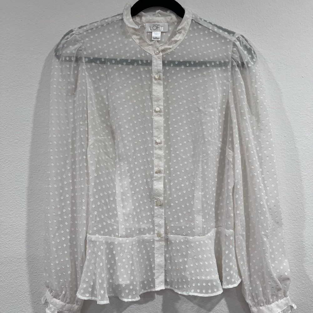 LOFT Cream Sheer Polka Dot Blouse